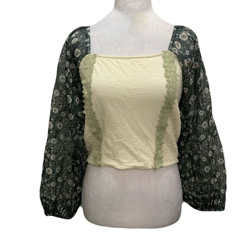 Anthropologie Forever That Girl Small Smocked Sheer Floral Sleeve Corset Top